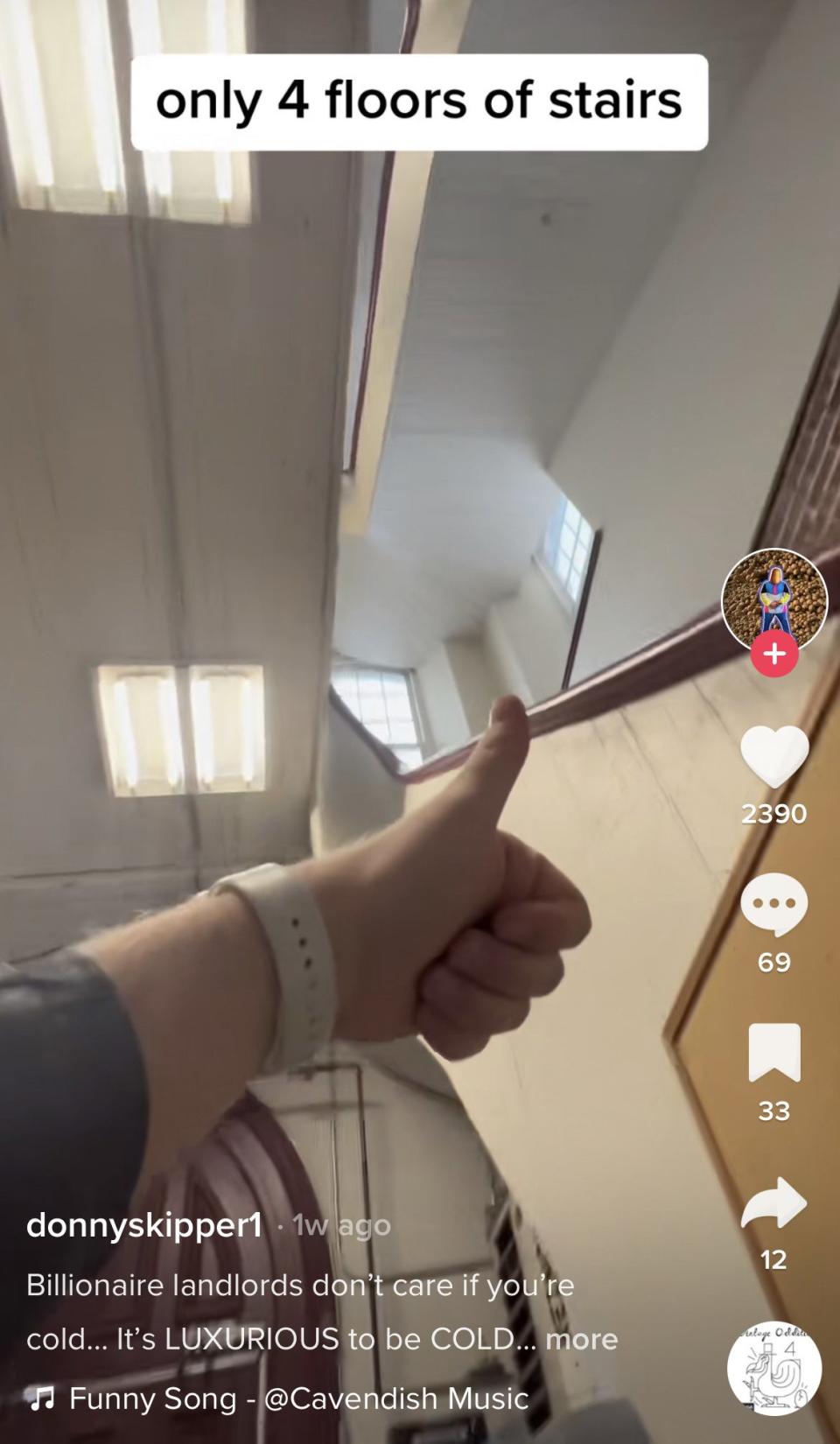 skipper giving a thumbs up and saying only four flights of stairs