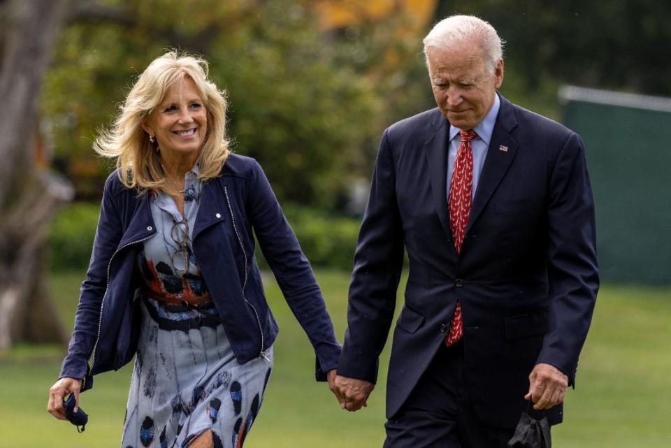 President Joe Biden and first lady Dr. Jill Biden return to the White House in Washington, DC on Oct. 4, after spending the weekend in Wilmington, Delaware. - Credit: Tasos Katopodis/MEGA