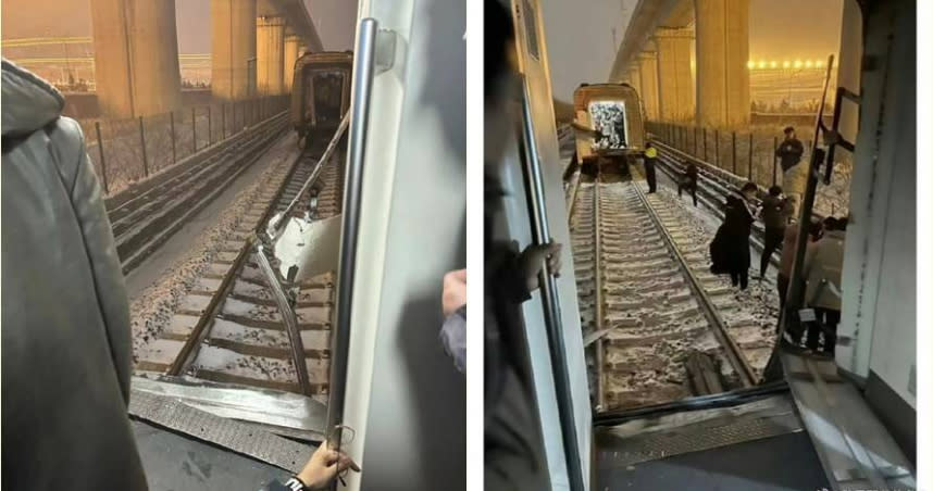 北京地鐵傳出下班時間列車車廂突然分離的狀況。（圖／翻攝自微博）