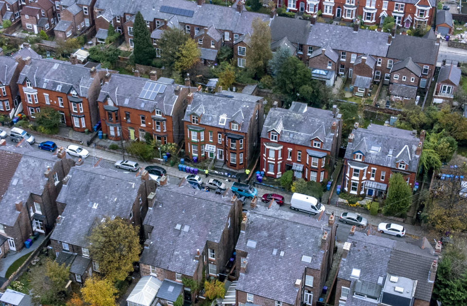 Aerial view of police activity in Rutland Avenue in Sefton Park, after an explosion at the Liverpool Women's Hospital killed one person and injured another on Sunday. Picture date: Monday November 15, 2021.