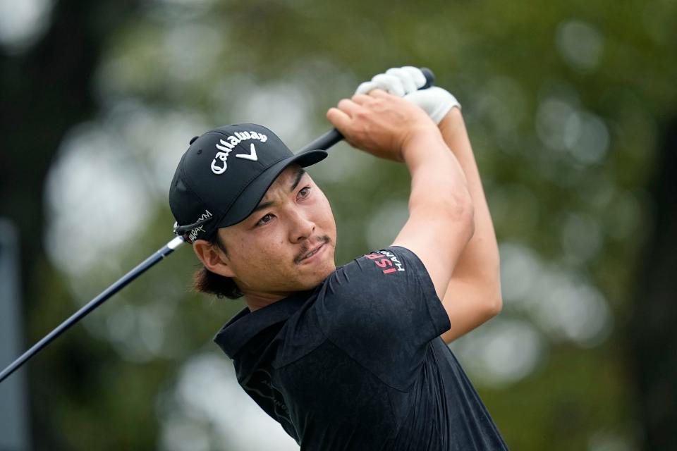 Min Woo Lee, watching his drives off the first tee during the first round of the Dell Technologies Match Play tournament, started strong with a 1-up win over Sahith Theegala in their opening round Wednesday. The younger brother of Minjee Lee, who won last year's U.S. Women's Open, has been making a name for himself on the PGA Tour.