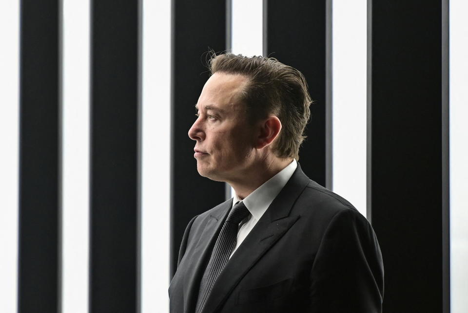 Elon Musk at the opening of the Tesla gigafactory for electric cars in Gruenheide, Germany, on March 22.