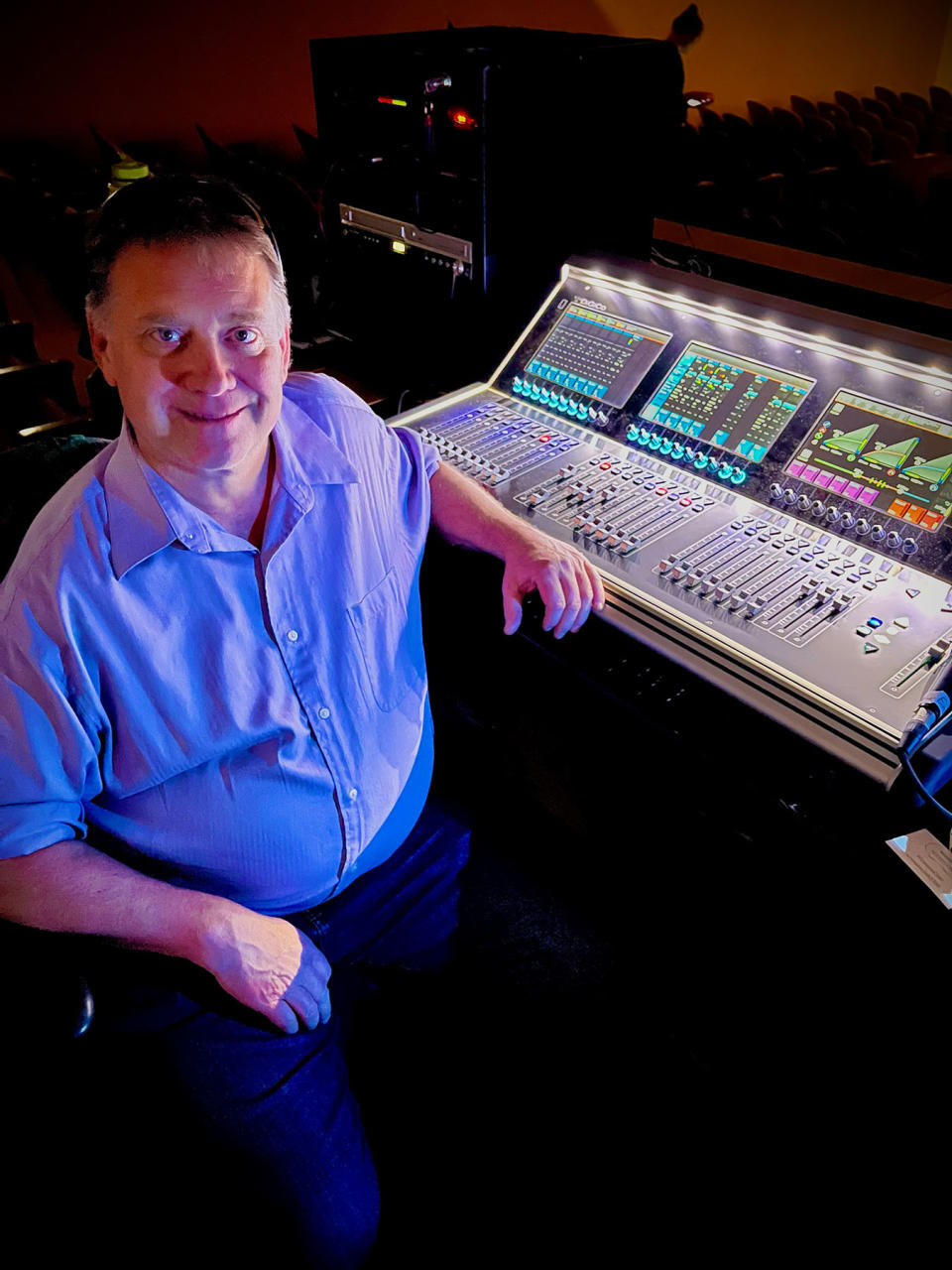 Windy Shores Sound’s Brent Naylor at The Woman’s Club’s DiGiCo S31.