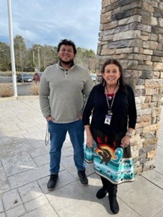 In April, Kitty Hendricks-Miller, Wampanoag Indian Education coordinator, right, and Dale Oakley, assistant director of the Wampanoag Natural Resources Department, gave a presentation at Highfield Hall on the celebration of the spring herring run.