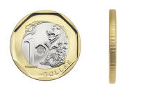 The 1-dollar coin is made of bi-metallic, which consists of a brass plated outer ring and multi-ply nickel plated inner circle. It has a milled edge pattern and has a diameter of 24.65mm (bigger than the 50-cent coin) and a thickness of 2.50mm. The back design features the Merlion – a traditional symbol of Singapore. (MAS Photo)