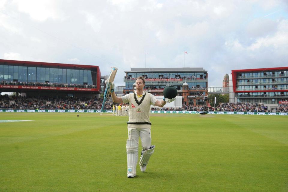 Smith hit the third double-ton of his career at Old Trafford, with both of the previous two having come against England (AP)