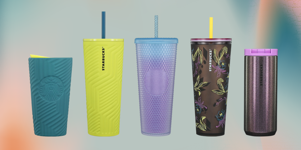 Some of the new tumblers and cold cups available at Starbucks.