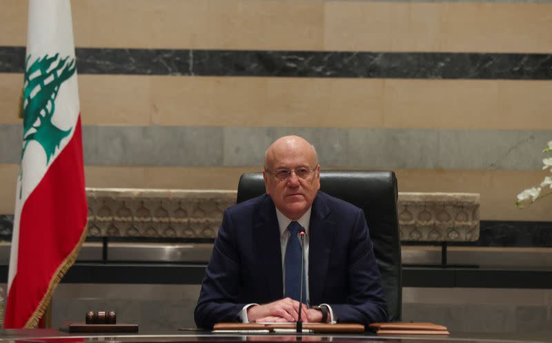 Lebanon's caretaker Prime Minister Najib Mikati heads a cabinet meeting, at the government palace in Beirut