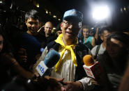 <p>Chiang Rai province acting Gov. Narongsak Osatanakorn, who is leading the ongoing rescue operation of the soccer team and coach trapped in a flooded cave, talks to media during a press conference in Mae Sai, Chiang Rai province, northern Thailand, Tuesday, July 10, 2018. (Photo: Sakchai Lalit/AP) </p>
