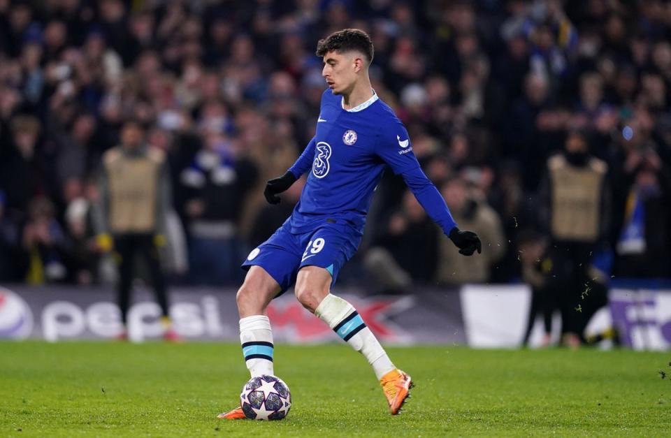 Kai Havertz converted at the second attempt from the penalty spot to take Chelsea through in the Champions League  (PA)