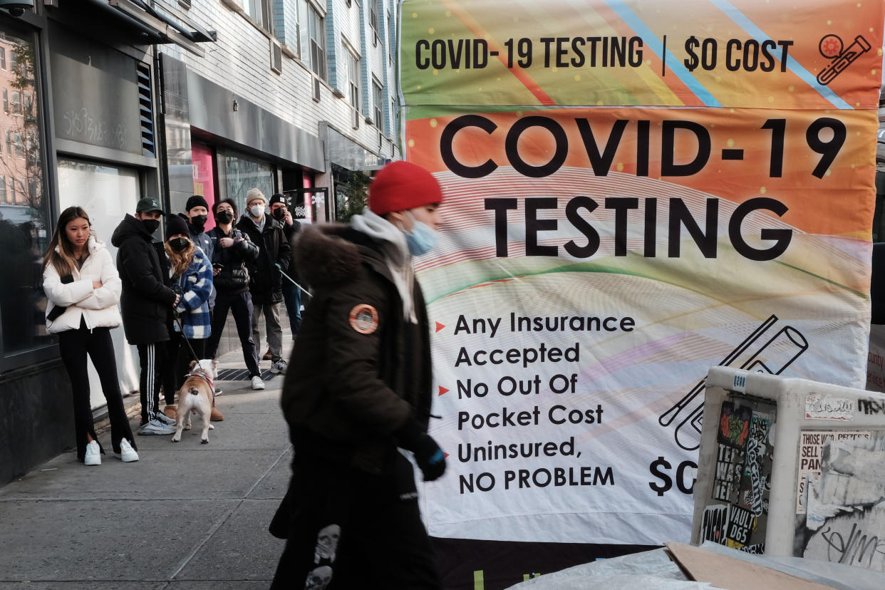 A testing site is opened as people wait in long lines in Manhattan to get tested for COVID-19 on December 22, 2021 in New York City. (Photo by Spencer Platt/Getty Images)