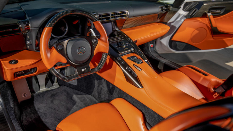 Among the vehicle’s striking features is the orange-and-black-leather interior. - Credit: Photo by Rasy Ran, courtesy of RM Sotheby's.