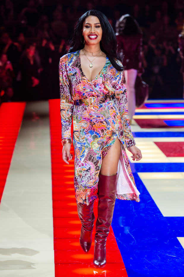 Bloom walking the Tommy Hilfiger x Zendaya runway during Paris Fashion Week.