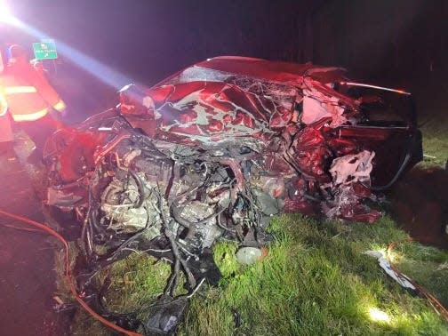 A picture of the car that Dawn Simmons, three of her children and her son's girlfriend were in when a drunk driver slammed into them on Dec. 17, 2021.