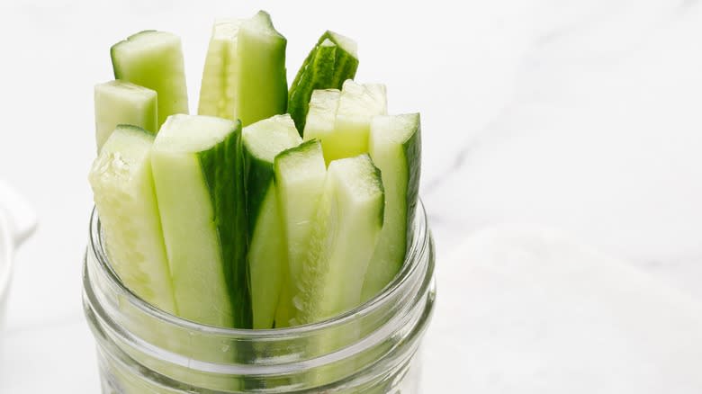 Cucumber spears in glass jar