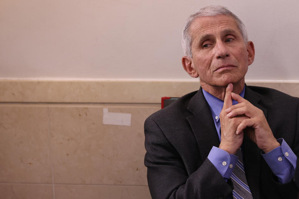 Dr. Anthony Fauci, director of the National Institute of Allergy and Infectious Diseases, attends the daily coronavirus task force briefing in the Brady Press Briefing Room at the White House on April 08, 2020 in Washington, DC. Trump vowed to hold back funding for the World Health Organization at the briefing, accusing the organization of having not been aggressive enough in confronting the virus, but later denied saying funding would be withheld, according to published reports. (Photo by Chip Somodevilla/Getty Images)