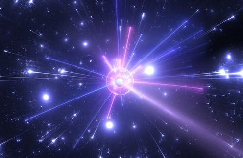 <span class="caption">Cern has measure a tiny mass difference by colliding huge amounts of particles.</span> <span class="attribution"><a class="link " href="https://www.shutterstock.com/image-illustration/fragmentation-highenergy-collisions-between-atomic-subatomic-1443036710" rel="nofollow noopener" target="_blank" data-ylk="slk:Jurik Peter/Shutterstock;elm:context_link;itc:0;sec:content-canvas">Jurik Peter/Shutterstock</a></span>
