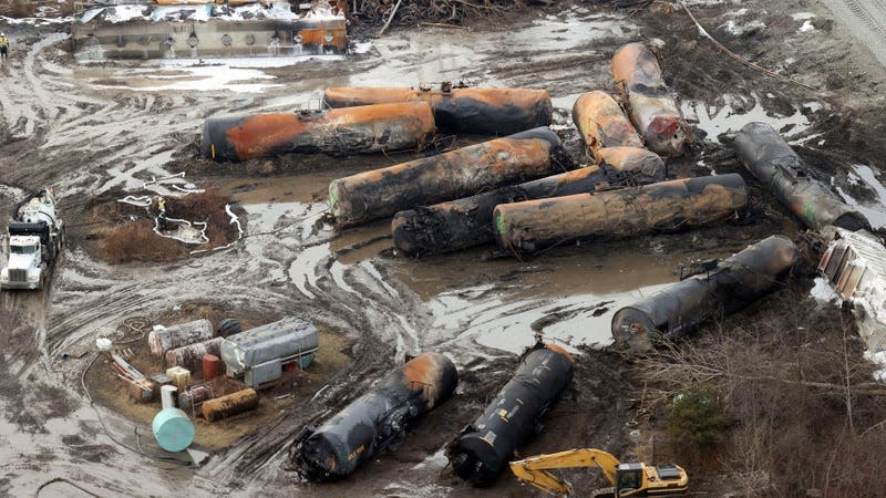 The derailed train in East Palestine, Ohio. 