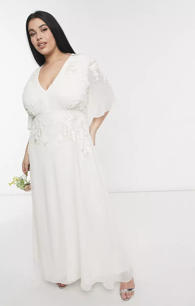 Hope & Ivy Bridal Plunge Neck Maxi Dress (Photo via ASOS)