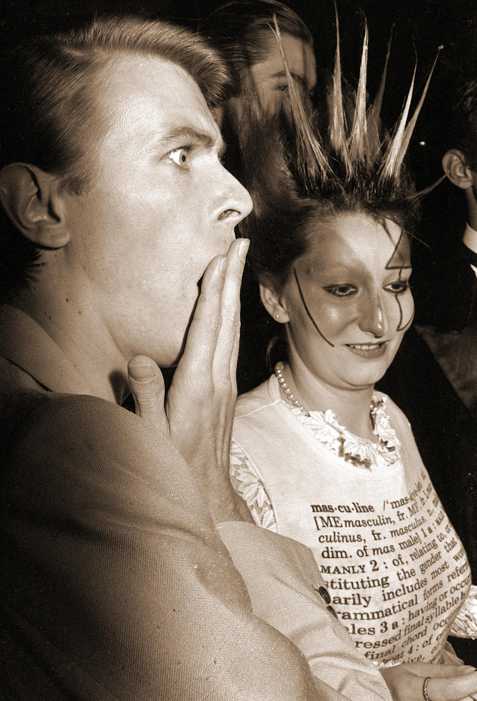 British actor, singer and musician David Bowie with model and actress Jordan (Pamela Rooke) at a screening of 'Just A Gigolo' at the Cannes Film Festival, France, 23rd May 1978. The film stars Bowie and was directed by David Hemmings. (Photo by Kypros/Getty Images)