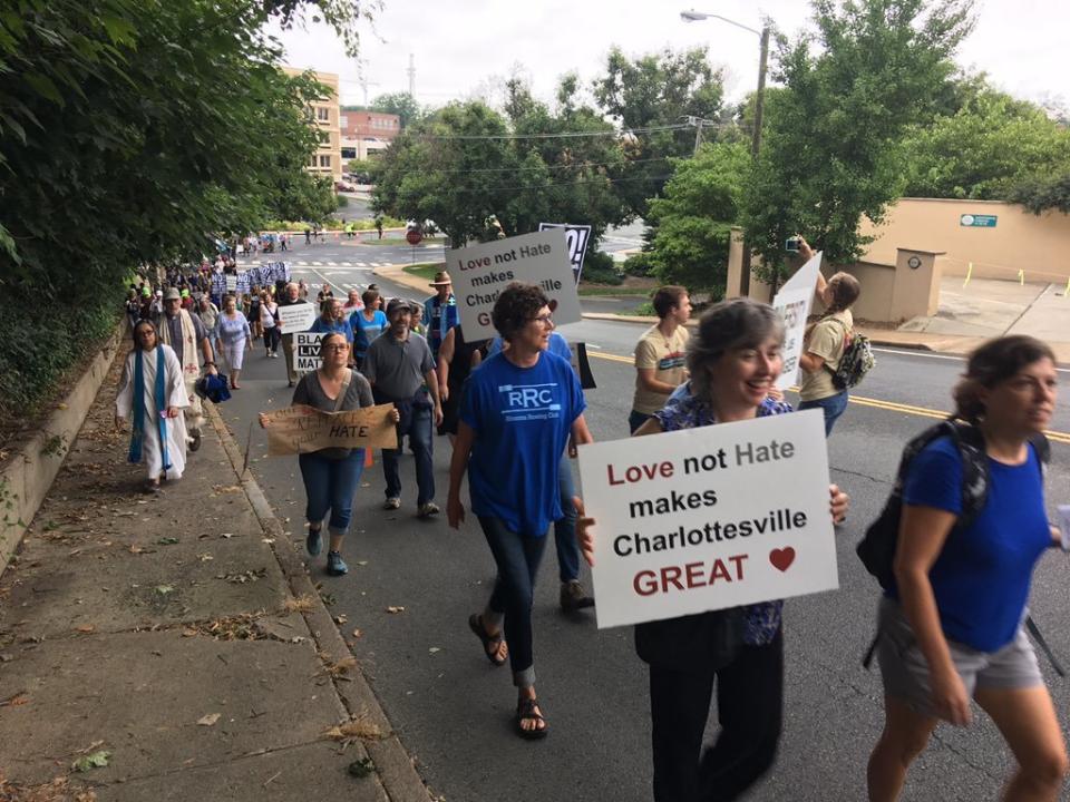 Counter-protesters arrive&nbsp;at the "Unite the Right" rally.