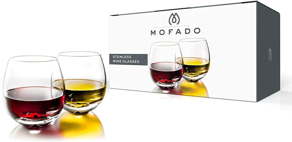 MOFADO Weighted Stemless Crystal Wine Glasses (Photo: Amazon)