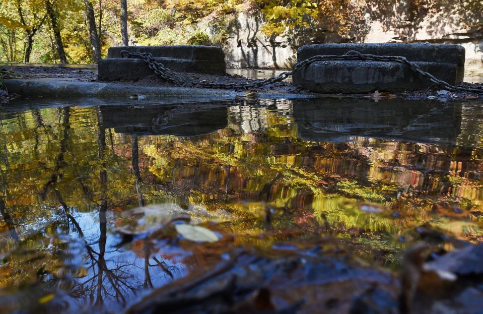 Fall color reflects in the water as leaves change at Ledges State Park Thursday, Oct. 8, 2020, in Boone County, Iowa.