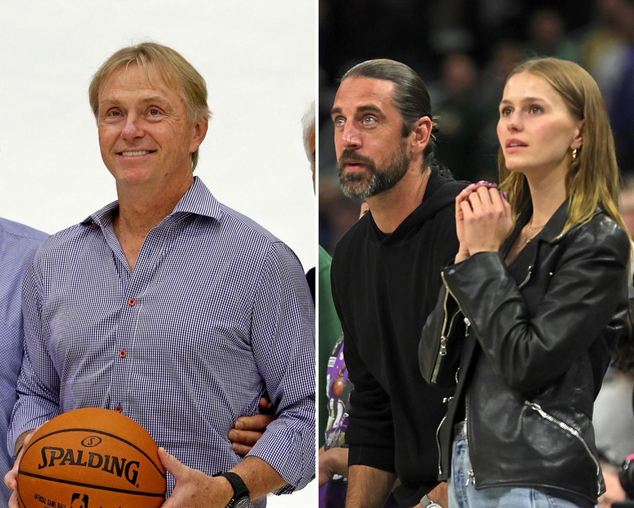 Left: Wes Edens. Right: Aaron Rodgers and Mallory Edens.