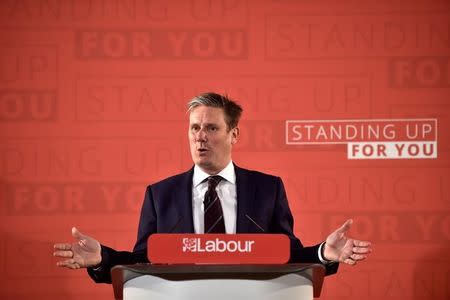 Keir Starmer Britain's opposition Labour Party's shadow Secretary of State for Exiting the EU details his party's position on Brexit during an election campaign speech in London, April 25, 2017. REUTERS/Hannah Mckay/Files