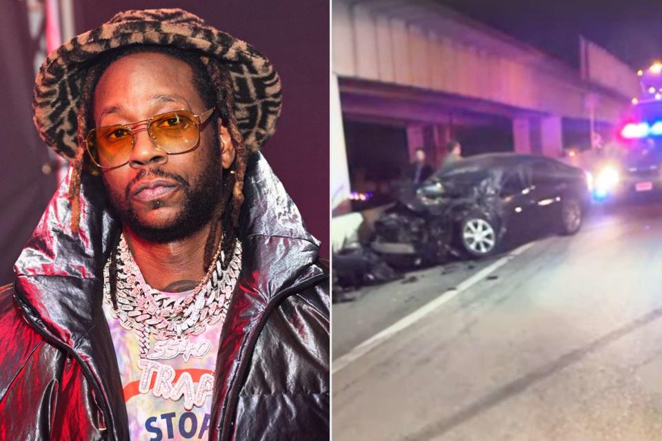 <p>Prince Williams/Wireimage; 2 Chainz/Instagram</p> 2 Chainz, Car crash posted to 2 Chainz