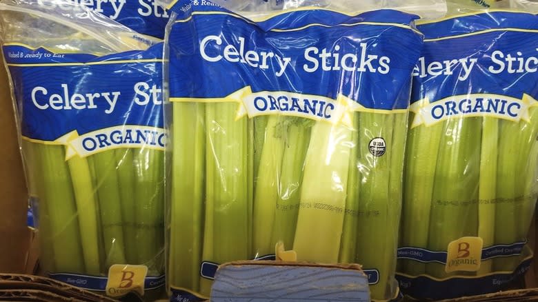 Bags of organic celery sticks