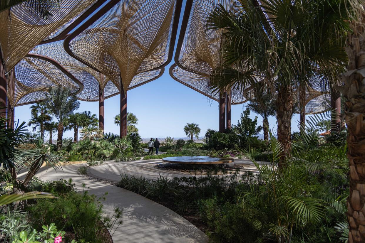 A canopy at the Six Senses Southern Dunes resort near Umluj, Saudi Arabia, on Feb. 27, 2024. (Stephen Hiltner/The New York Times)