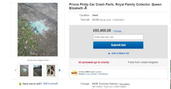 Bids for the “Prince Philip crash debris” have rocketed to £65,900 (Ebay)