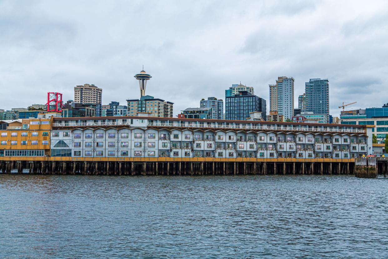 SEATTLE, WASHINGTON - July 2, 2019: Logging was Seattle's first major industry, but this has long been replaced by shipping, tourism, technology, and music, and has a strong counter-culture presence.