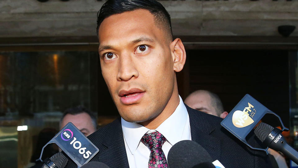 Israel Folau, pictured here after his conciliation meeting with Rugby Australia at Fair Work Commission.