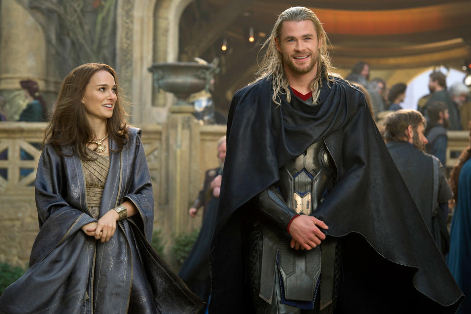 Portman and Hemsworth in Thor: The Dark World (Credit: Marvel)