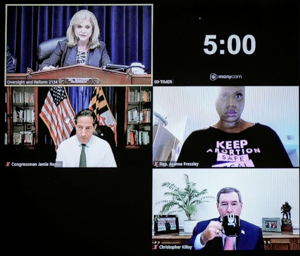 PHOTO: Ruger Firearms CEO Christopher Killoy (bottom right) testifies virtually during a House Oversight Committee hearing titled Examining the Practices and Profits of Gun Manufacturers on Capitol Hill July 27, 2022. (Drew Angerer/Getty Images)