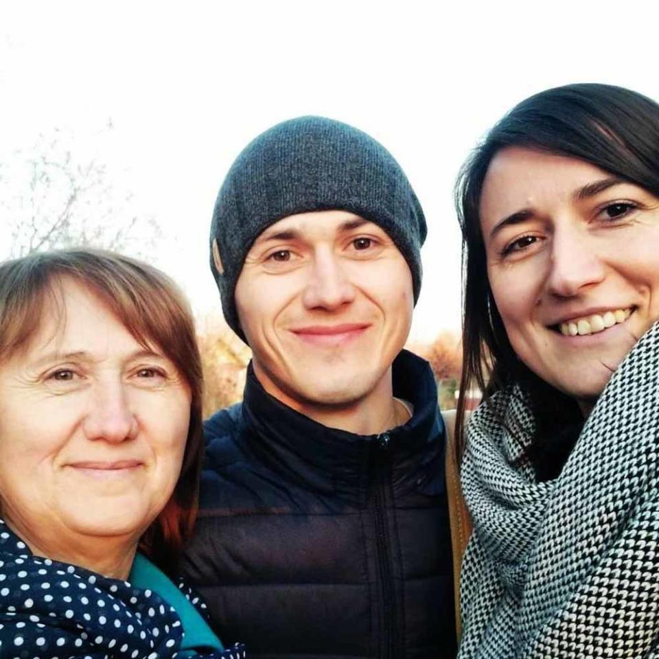 Lidiia (right) with her brother Myroslav and mum Oksana, 55, (PA Real Life)