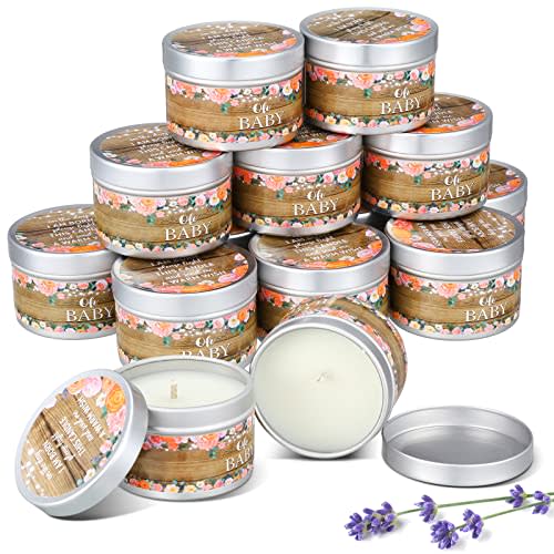 12 Pieces Baby Shower Favors for Guests Lavender Scented Candles Gifts for Women Girl Floral Baby Shower Candles Rustic Tea Light Candles for Guests Gender Reveal Birthday Decorations