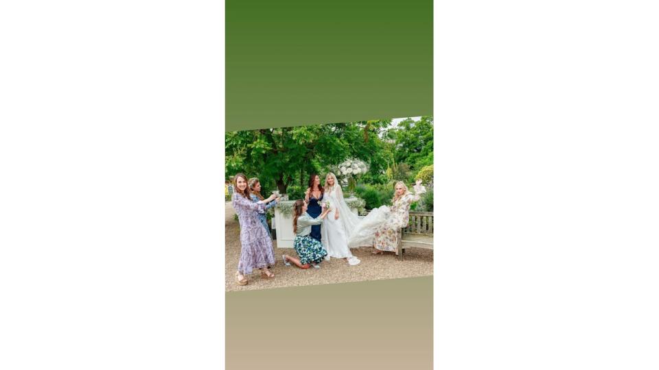 Bride and women in floral dresses 