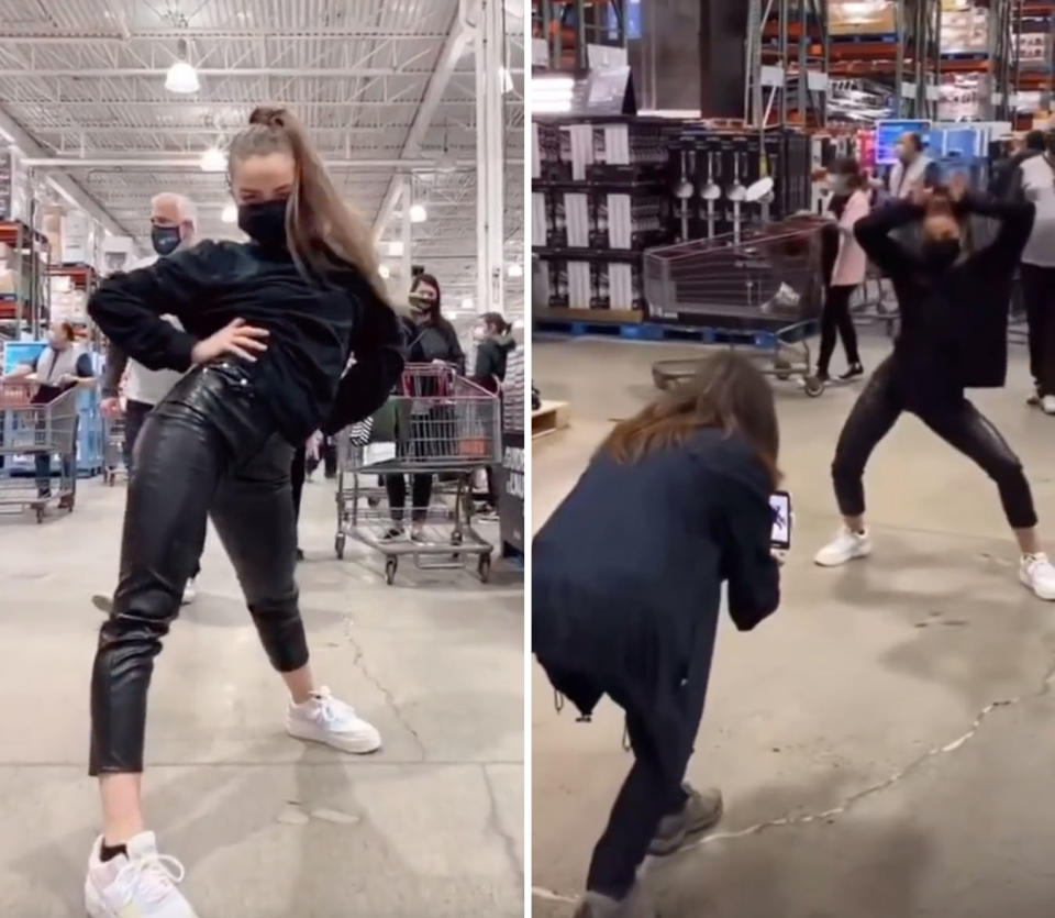 Two photos of TikTok influencer Enola Bedard dancing for the camera