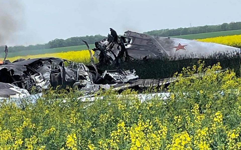 Unconfirmed image appears to show the charred remains of the Russian bomber