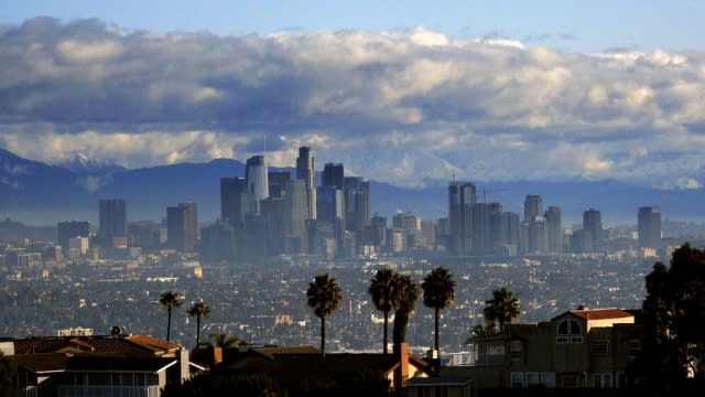 The Los Angeles skyline is shown.