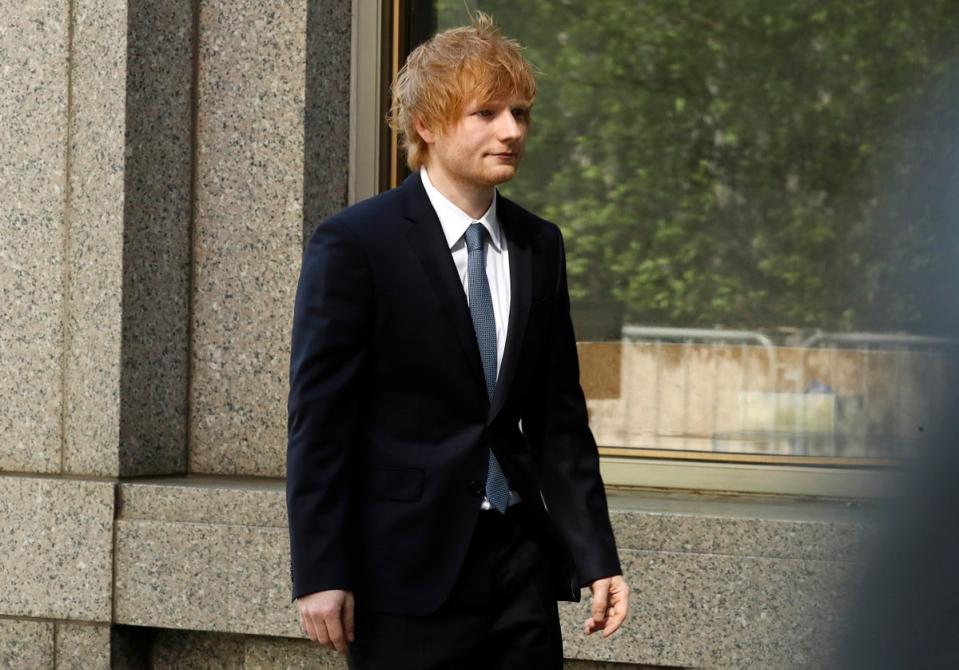 Ed Sheeran arriving at the federal court in New York on April 25, 2023 (Getty Images)