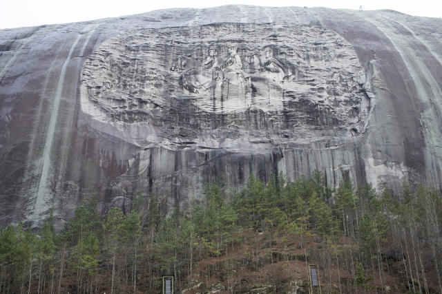 STONE MOUNTAIN, GA - FEBRUARY 3: The largest confederate memorial in America is carved out of the rock at Stone Mountain Park, as seen on February 3, 2019 in Stone Mountain, Georgia. The site is linked to many Klu Klux Klan gatherings and the state of Georgia's resistance to the Civil Rights movement in the 1950's and 1960's. (Photo by Andrew Lichtenstein/Corbis via Getty Images)