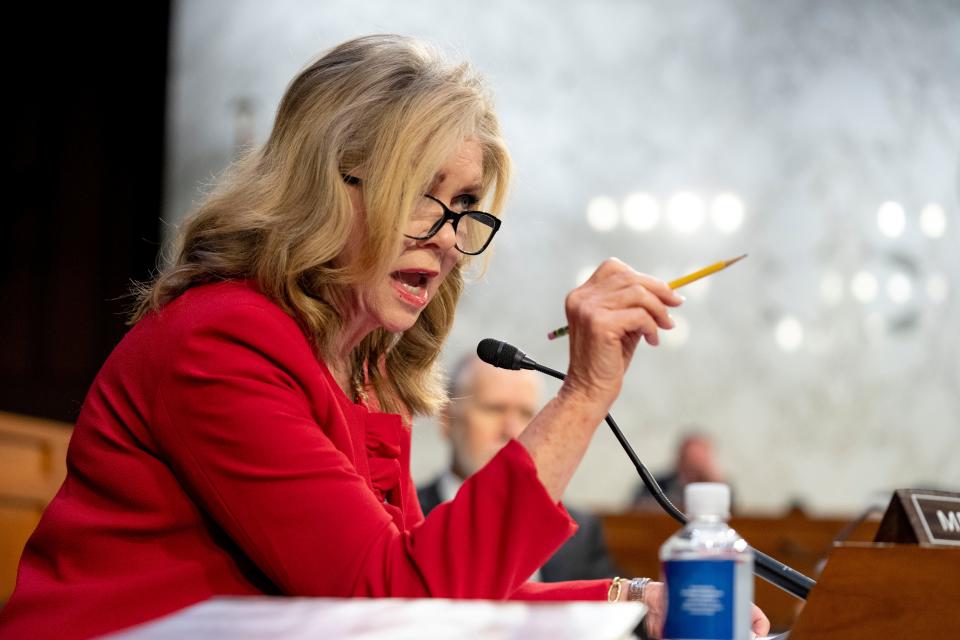 Sen. Marsha Blackburn, R-Tenn., speaks during a Senate Judiciary Committee hearing on Capitol Hill in Washington, D.C., on Jan. 24. Blackburn spearheaded a letter to the Centers for Medicare & Medicaid Services that calls for an extension of the Low Wage Index Hospital policy.