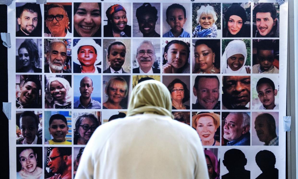 <span>Pictures of the Grenfell Tower fire victims. Sir Martin Moore-Bick’s report this week found ‘systematic dishonesty’ by the firms involved in the building’s refurbishment.</span><span>Photograph: Tolga Akmen/EPA</span>