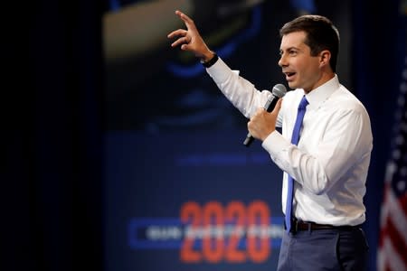 U.S. Democratic presidential candidate Buttigieg responds to a question during a forum held by gun safety organizations the Giffords group and March For Our Lives in Las Vegas