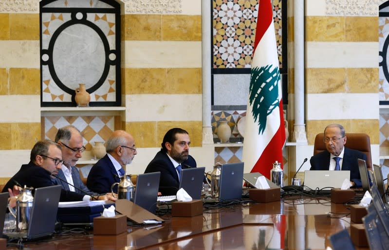 Lebanon's President Michel Aoun presides a cabinet session at the Baabda palace