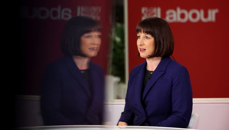 Britain's Shadow Chancellor Rachel Reeves carries out television interviews during the Labour Party annual conference in Liverpool, Britain